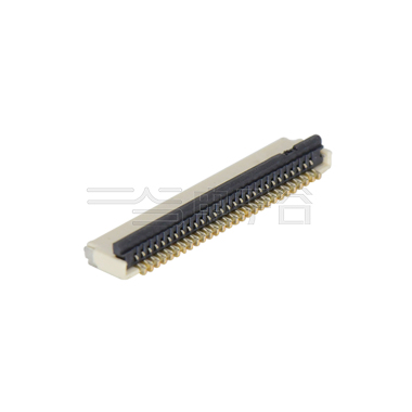 Pitch 0.50mm 90°H1.00mm 卧贴双面接后掀盖 SMT型 FPC 28pin 本色 镀半金接触点及焊接脚点1u，镍底35-60u.